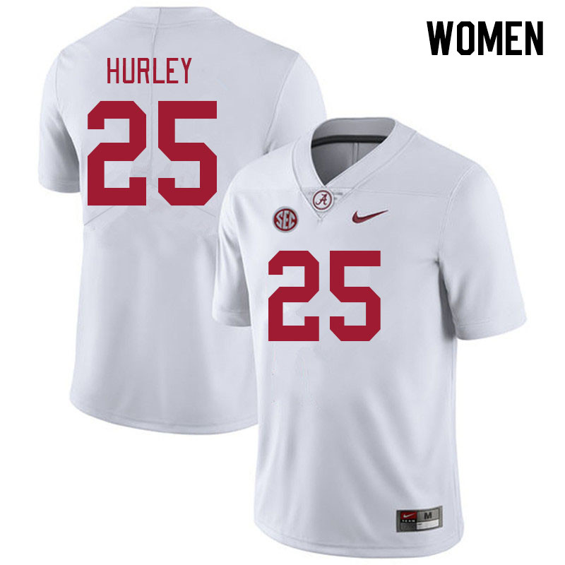 Women #25 Jahlil Hurley Alabama Crimson Tide College Footabll Jerseys Stitched-White